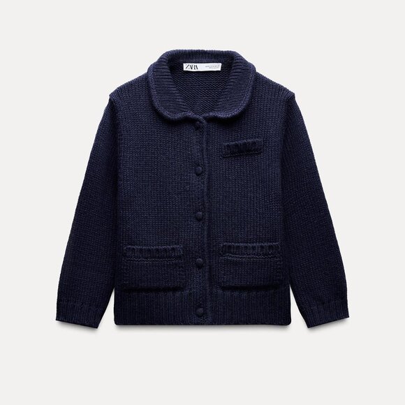 NWT ZARA KNIT CARDIGAN WITH ELBOW-LENGTH SLEEVES NAVY BLUE - Picture 4 of 6